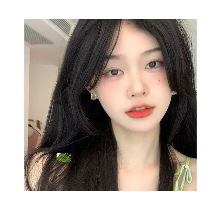 Silver Earring Stud Sterling Rectangle