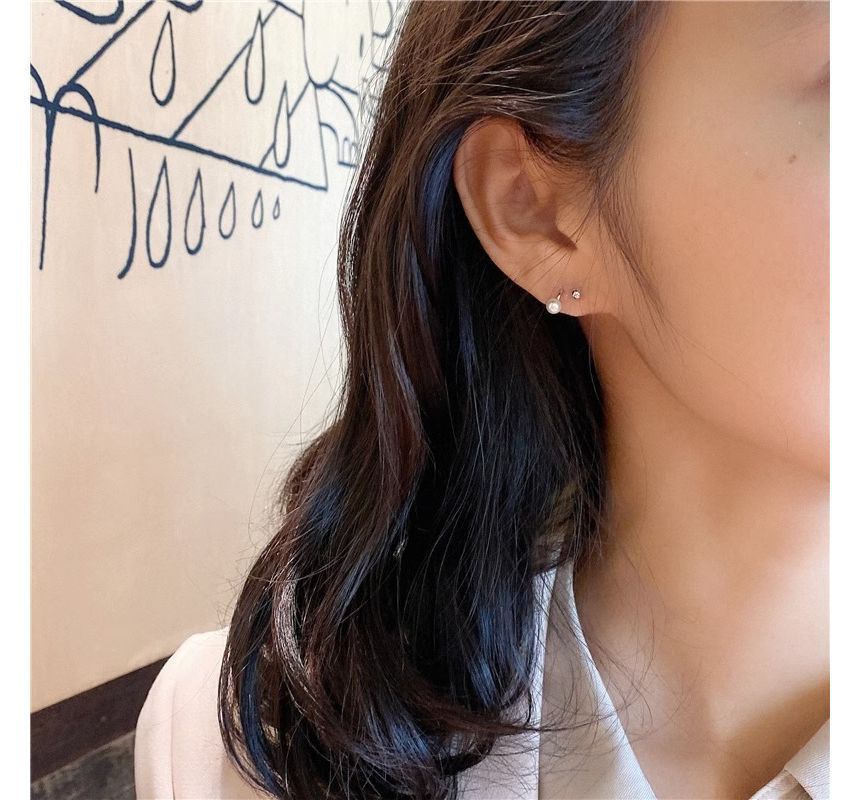 Silver Huggie Pearl Sterling Earring Faux