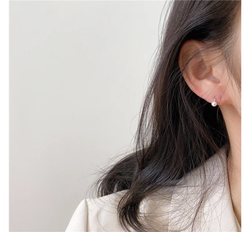 Silver Huggie Pearl Sterling Earring Faux