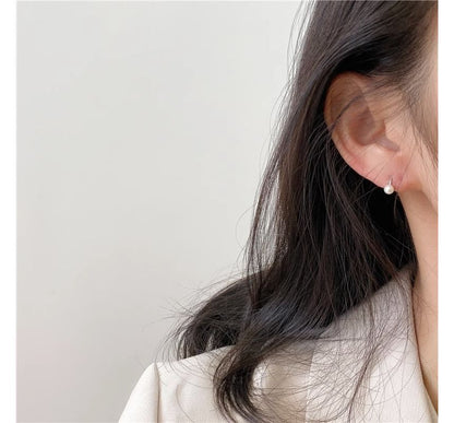 Silver Huggie Pearl Sterling Earring Faux