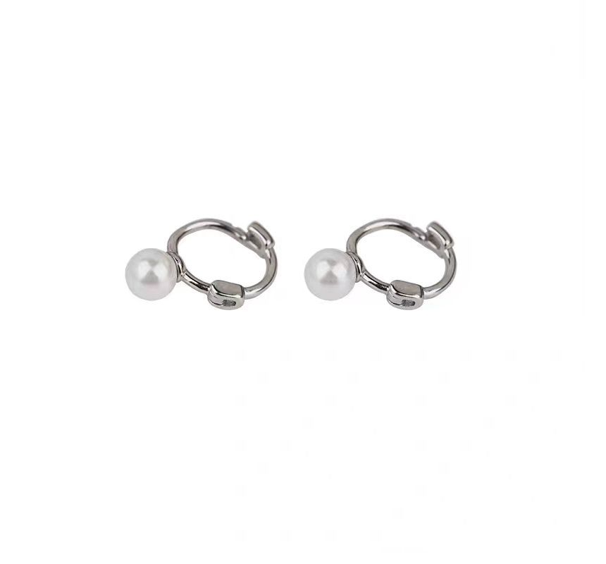 Silver Huggie Pearl Sterling Earring Faux