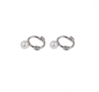 Silver Huggie Pearl Sterling Earring Faux