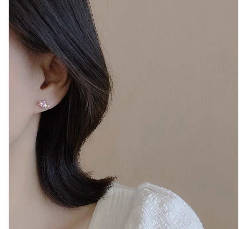 Planet Rhinestone Silver Heart Sterling Earring Stud