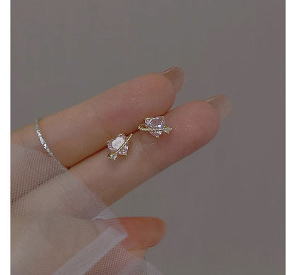 Planet Rhinestone Silver Heart Sterling Earring Stud