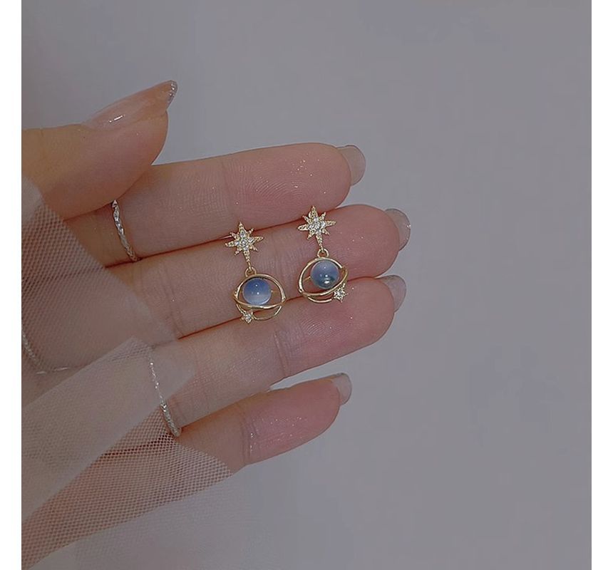 Drop Alloy Earring Faux Planet Stone Eye Rhinestone Star Cat