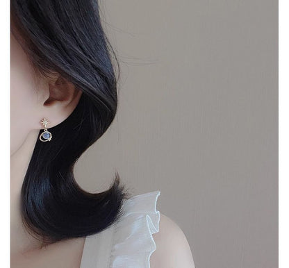 Drop Alloy Earring Faux Planet Stone Eye Rhinestone Star Cat