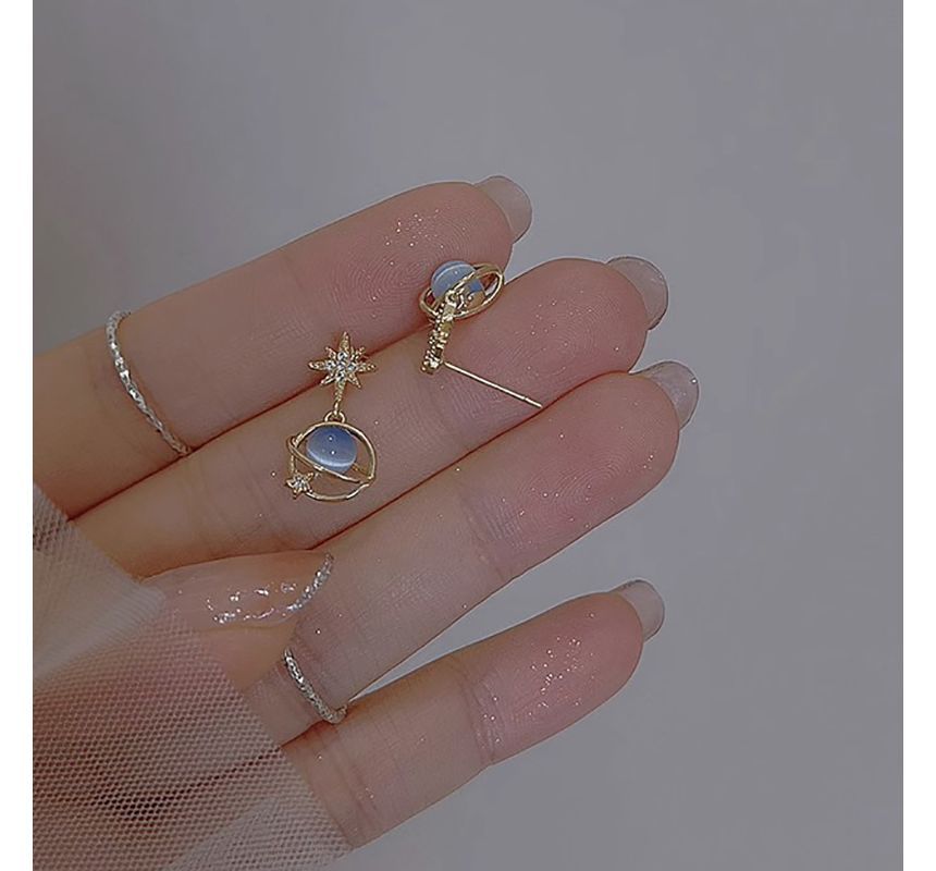 Drop Alloy Earring Faux Planet Stone Eye Rhinestone Star Cat