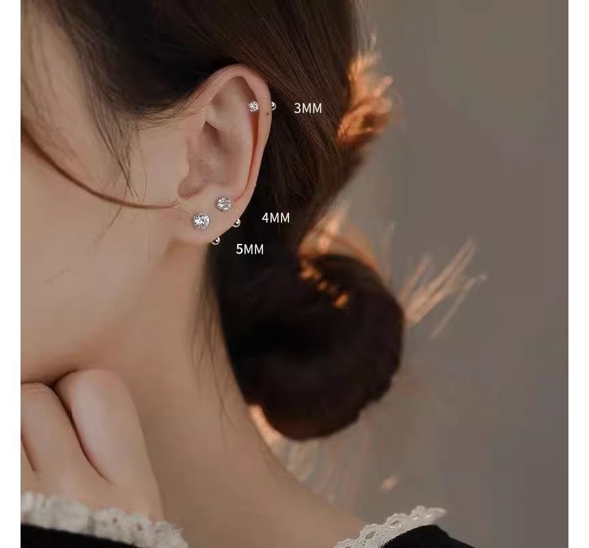 Earring (Various Sterling Designs) Rhinestone Barbell Silver