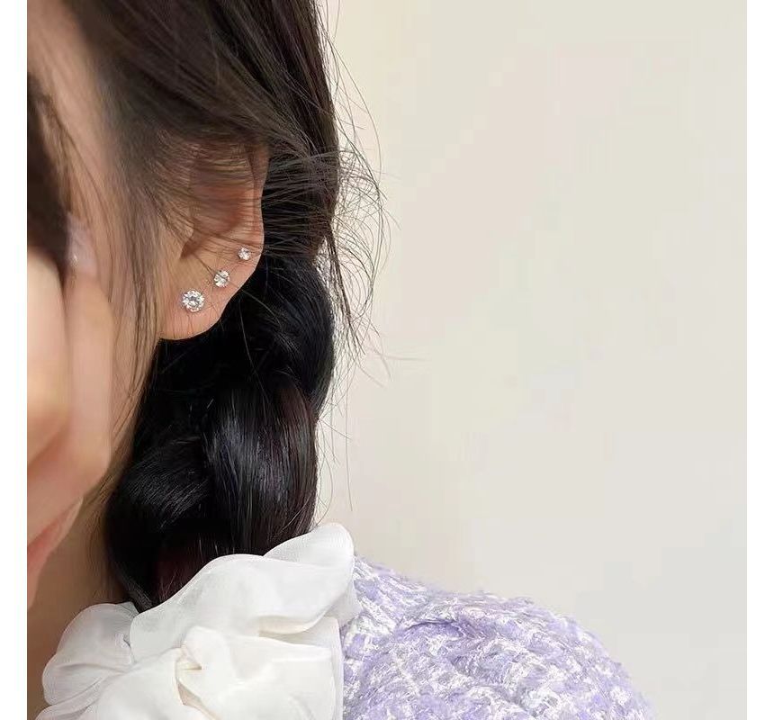 Earring (Various Sterling Designs) Rhinestone Barbell Silver