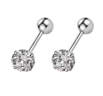 Earring (Various Sterling Designs) Rhinestone Barbell Silver