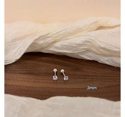 Earring (Various Sterling Designs) Rhinestone Barbell Silver