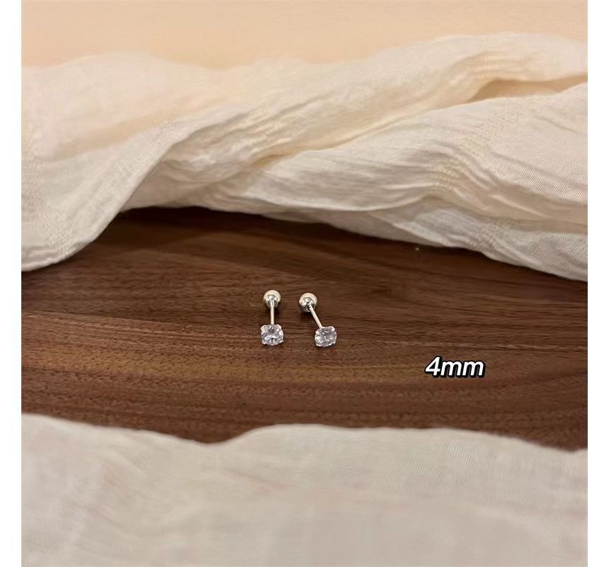 Earring (Various Sterling Designs) Rhinestone Barbell Silver