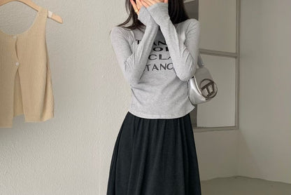 Maxi A-Line Skirt with Elastic Waistband and Plain Finish
