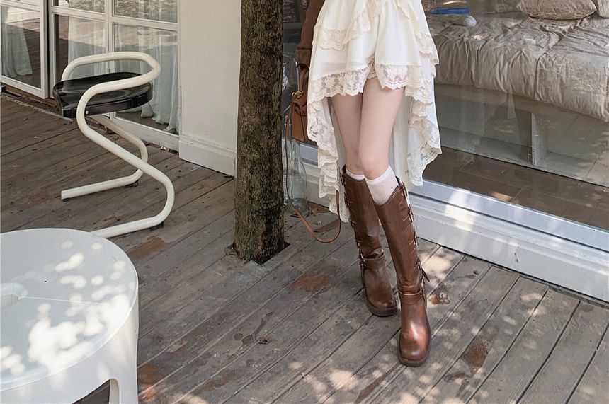 Button-Front Crop Jacket & Lace-Trim Layered A-Line Dress