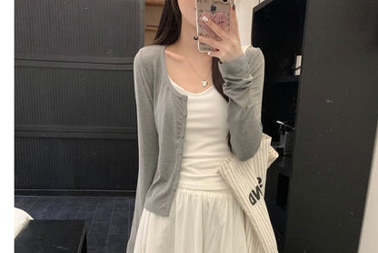 Scoop Neck Tank Top, High-Waist Maxi A-Line Skirt, and Light Jacket