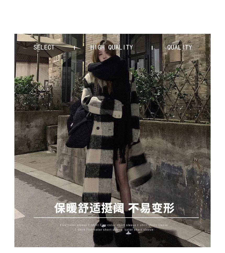 Lapel Collar Plaid Midi Double-Breasted Coat