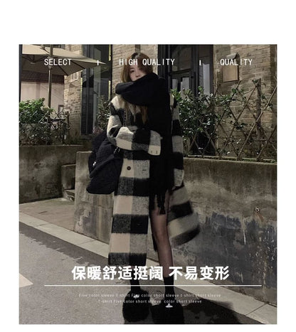 Lapel Collar Plaid Midi Double-Breasted Coat