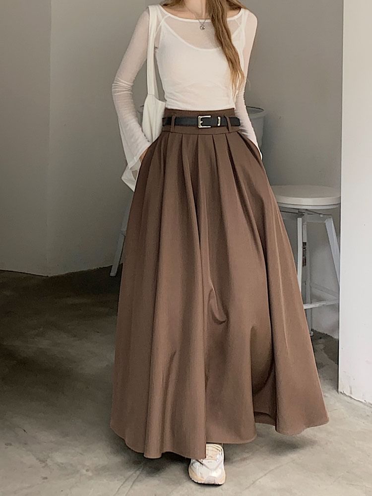Maxi A-Line Skirt with High Waist and Minimalist Plain Style
