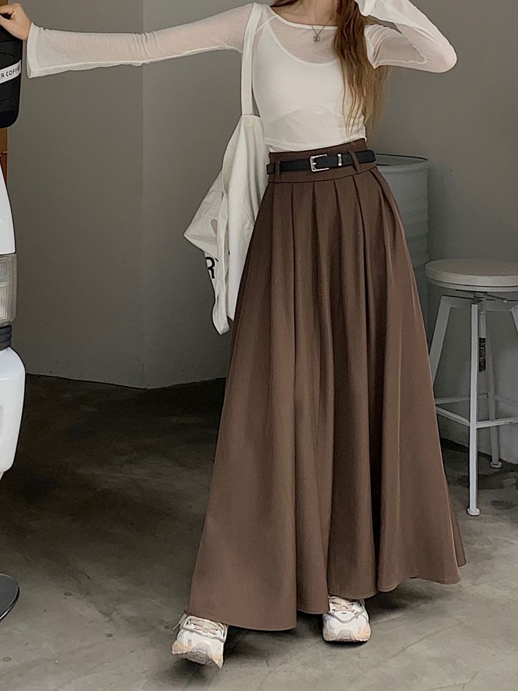 Maxi A-Line Skirt with High Waist and Minimalist Plain Style