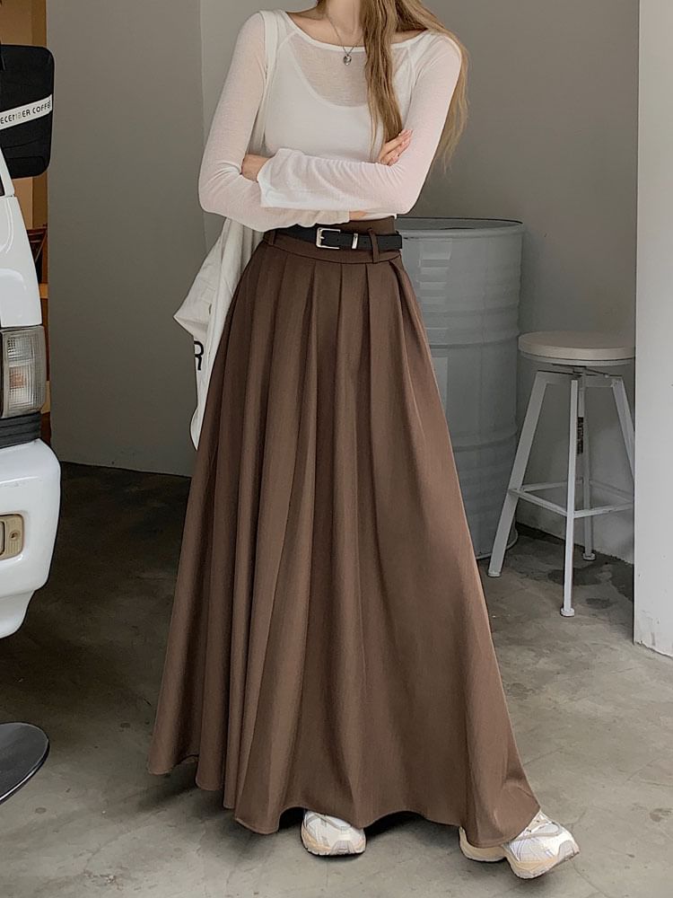 Maxi A-Line Skirt with High Waist and Minimalist Plain Style