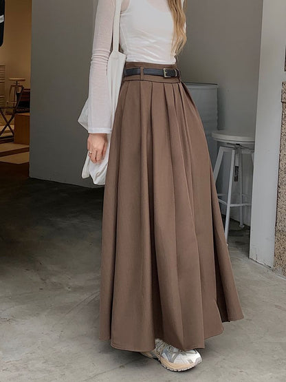 Maxi A-Line Skirt with High Waist and Minimalist Plain Style