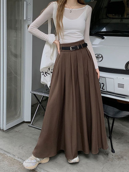 Maxi A-Line Skirt with High Waist and Minimalist Plain Style