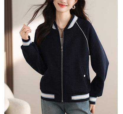 Stripe Trim Zip Knit Cardigan