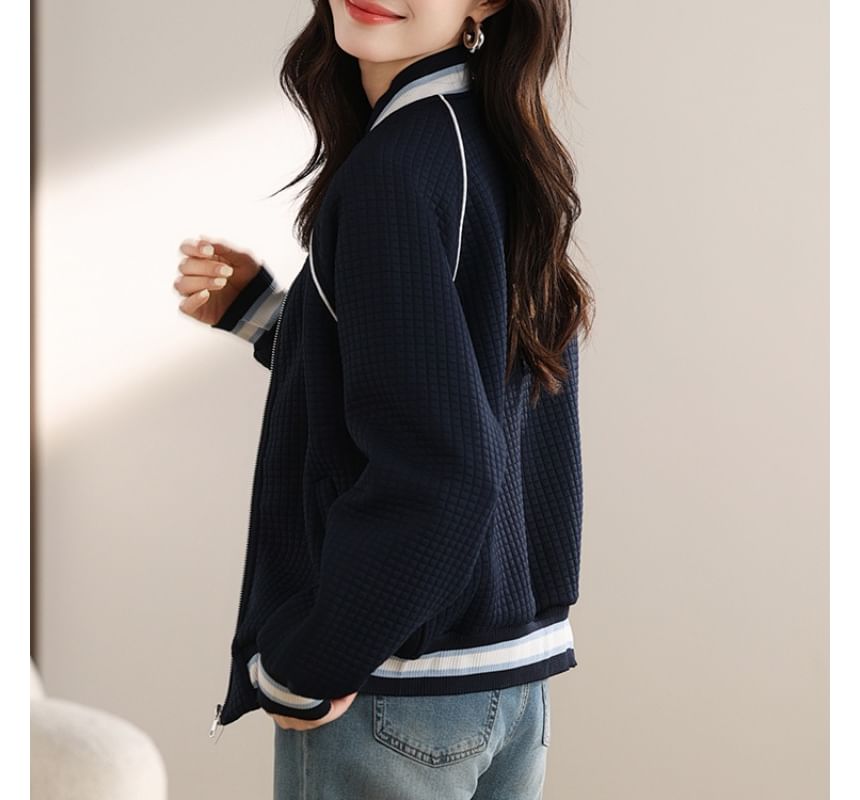 Stripe Trim Zip Knit Cardigan