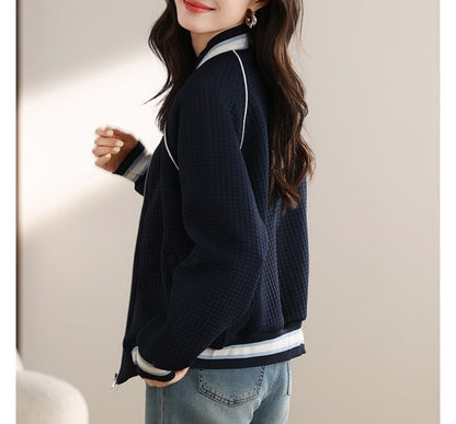 Stripe Trim Zip Knit Cardigan