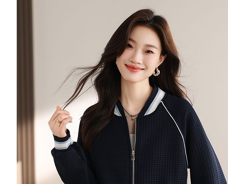 Stripe Trim Zip Knit Cardigan