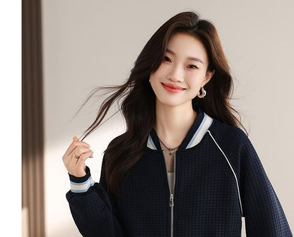 Stripe Trim Zip Knit Cardigan