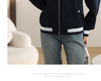 Stripe Trim Zip Knit Cardigan