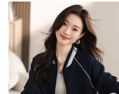 Stripe Trim Zip Knit Cardigan