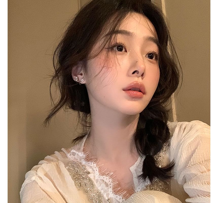 Faux Alloy Ear Star Cuff Pearl Rhinestone