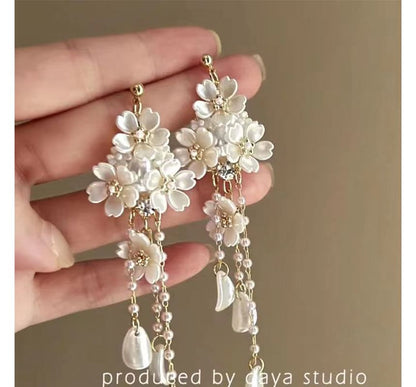 Chandelier Earring Floral Alloy Faux Pearl