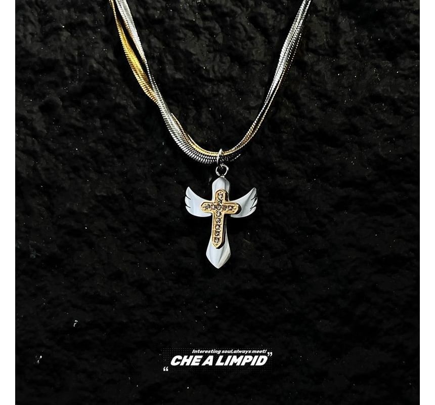 Pendant Layered Necklace Alloy Cross