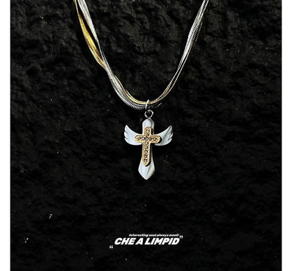 Pendant Layered Necklace Alloy Cross
