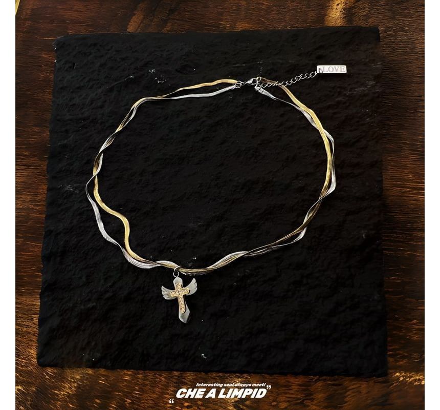 Pendant Layered Necklace Alloy Cross