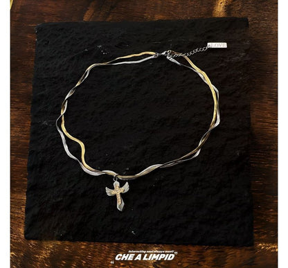 Pendant Layered Necklace Alloy Cross