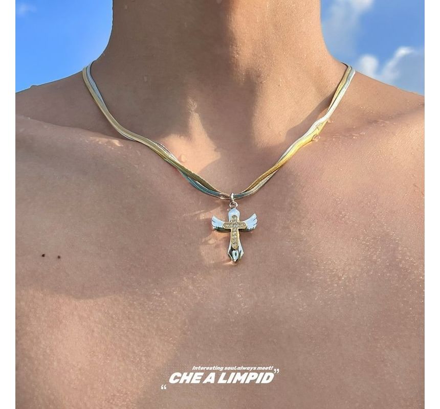 Pendant Layered Necklace Alloy Cross
