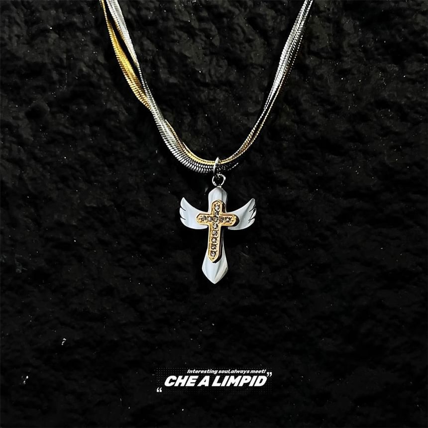 Pendant Layered Necklace Alloy Cross