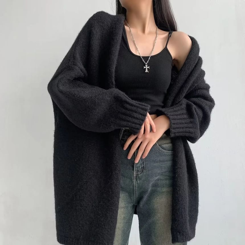 Puff Sleeve Long Knit Cardigan