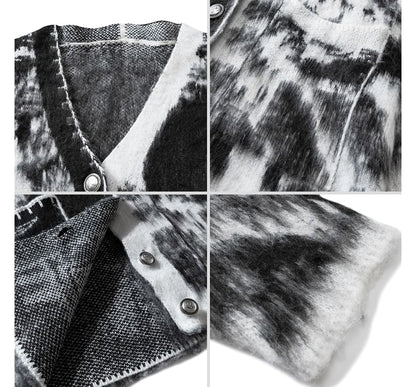 V-Neck Tie Dye Button Cardigan