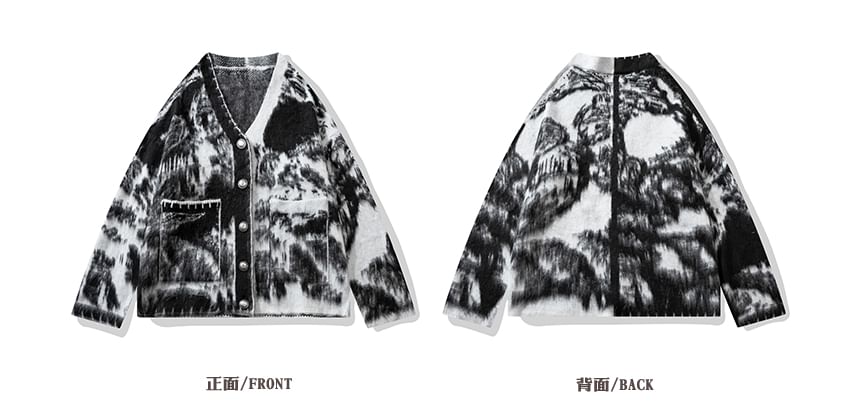 V-Neck Tie Dye Button Cardigan