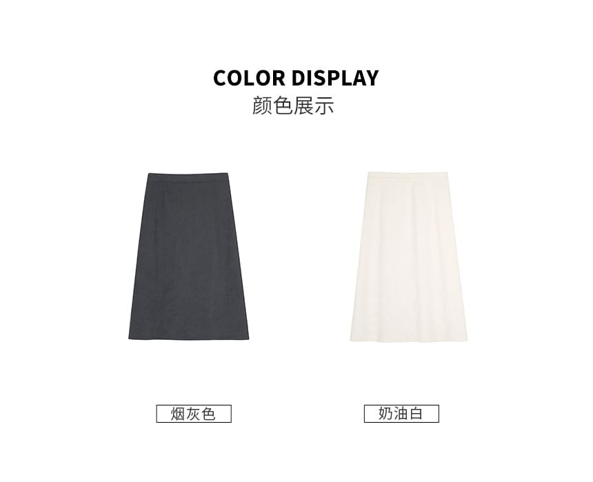 Slit Midi A-Line Skirt with High Waist and Plain Fabric