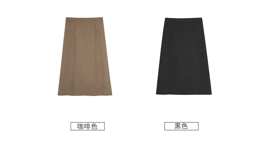 Slit Midi A-Line Skirt with High Waist and Plain Fabric
