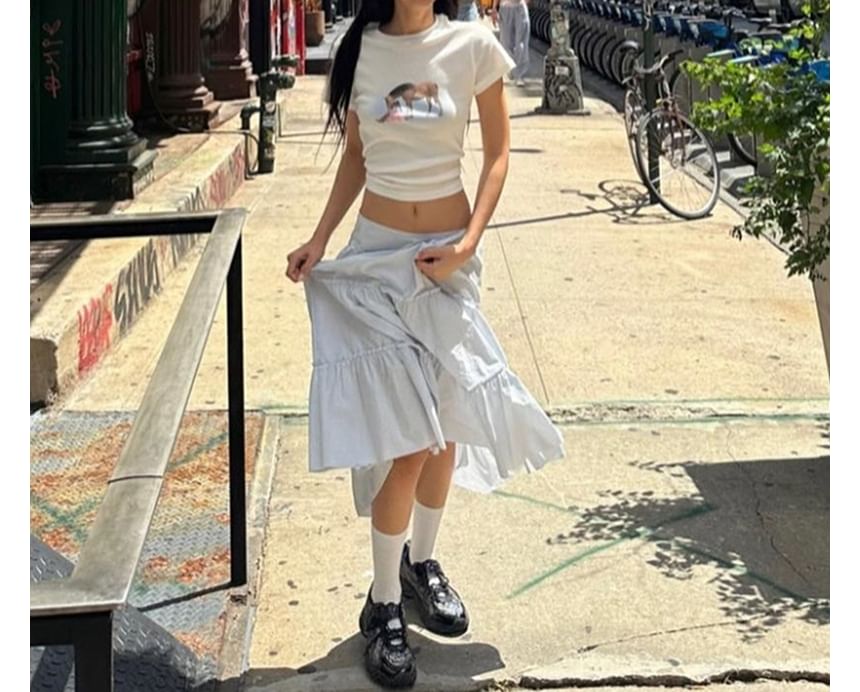 Tiered Maxi A-Line Skirt with Mid-Rise Waistband