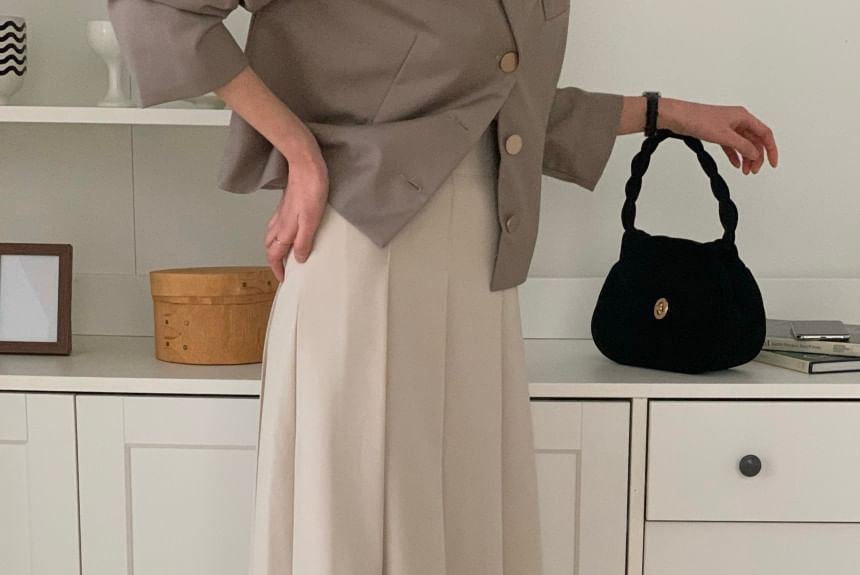 High-Rise Accordion Pleated Midi A-Line Skirt