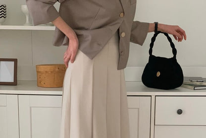 High-Rise Accordion Pleated Midi A-Line Skirt