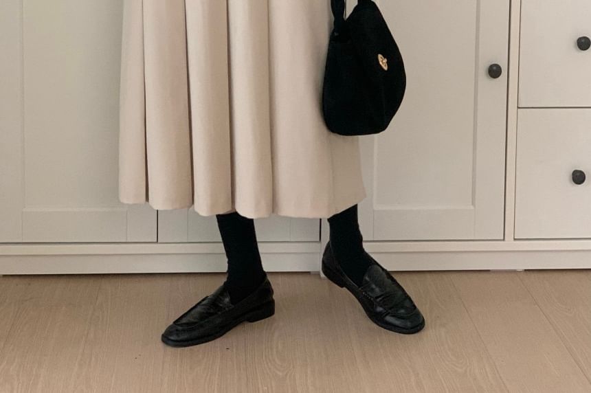 High-Rise Accordion Pleated Midi A-Line Skirt